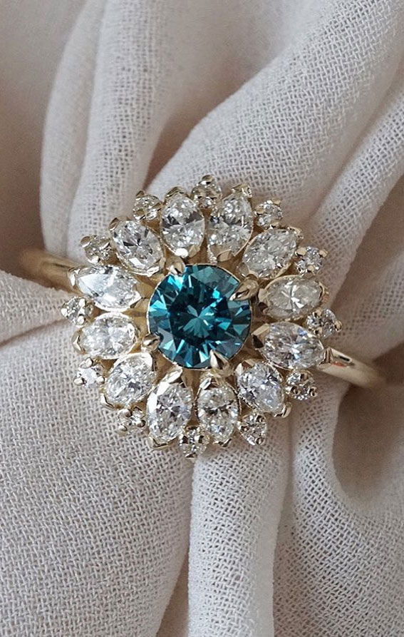 50 Stunning Engagement Rings in 2022 : Dandelion Blue Diamond Ring