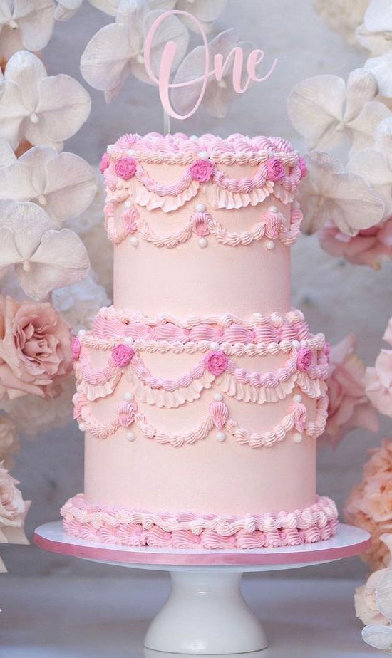 40 Best Lambeth Cake Ideas : Two-Tiered Pink Buttercream