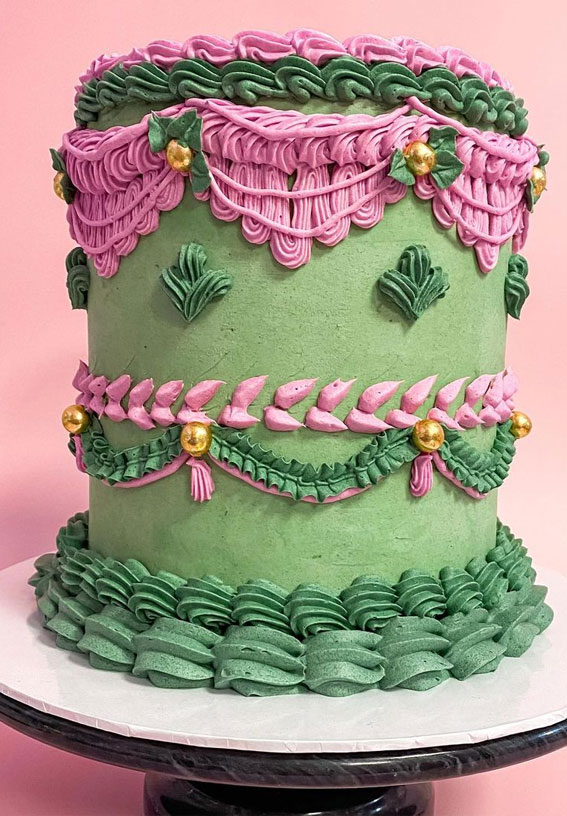 40 Best Lambeth Cake Ideas : Green and Pink Buttercream