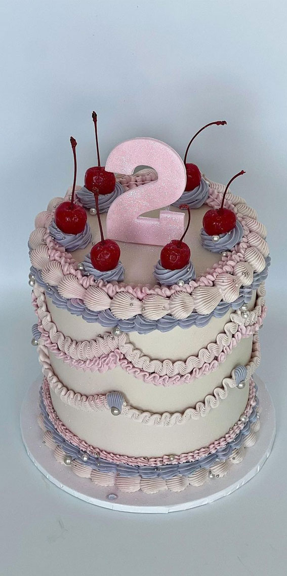 40 Best Lambeth Cake Ideas : Pastel Buttercream Cake for 2nd Birthday