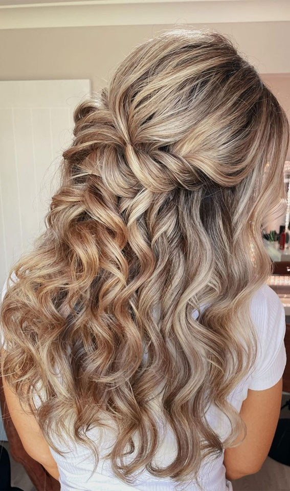 57 Different Wedding Hairstyles For Any Length : Boho Half Up
