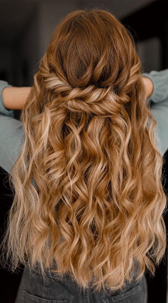 57 Different Wedding Hairstyles For Any Length : Half Up Mermaid Waves