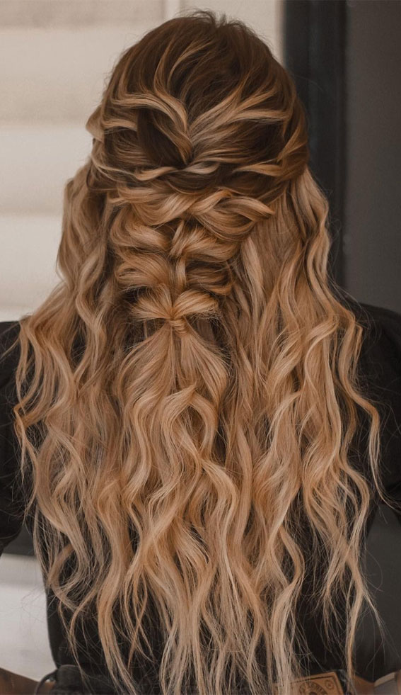 57 Different Wedding Hairstyles For Any Length : Pull Through Half Up Mermaid Waves