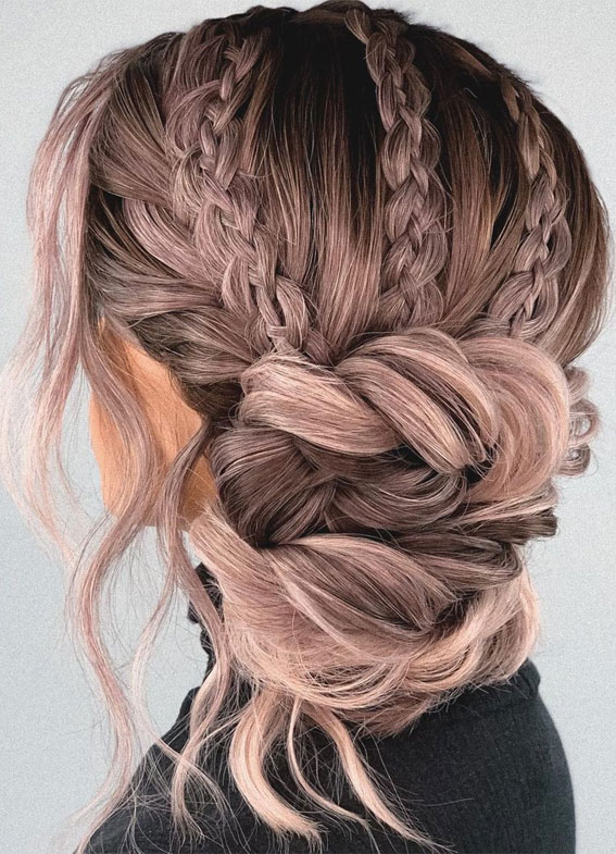 57 Different Wedding Hairstyles For Any Length : Three braids and a bun