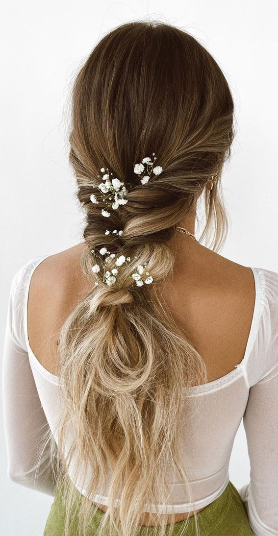 57 Different Wedding Hairstyles For Any Length : Chunky Braid with Flower