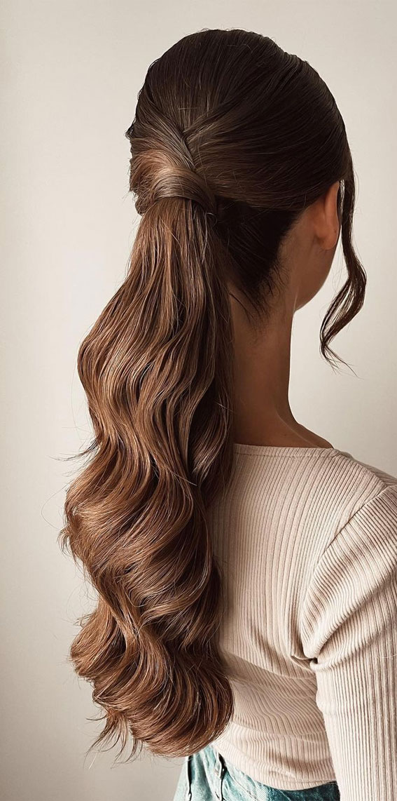 57 Different Wedding Hairstyles For Any Length : Wrapped Ponytail