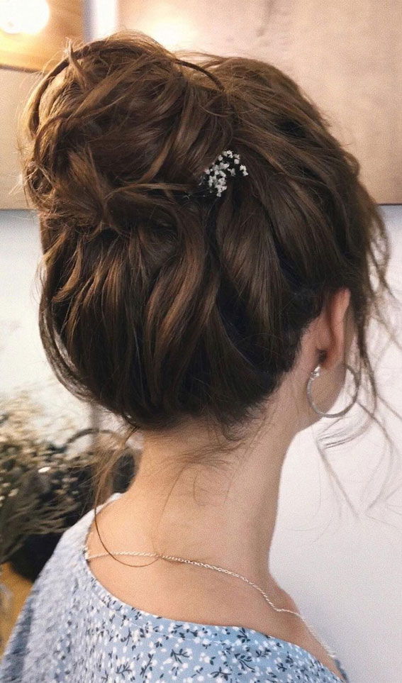 43 Stunning Updo Hairstyles 2022 : Messy Top Knot