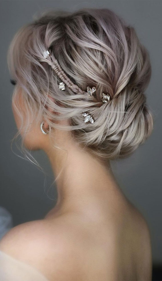 57 Different Wedding Hairstyles For Any Length : Messy Updo with Infinity Braids