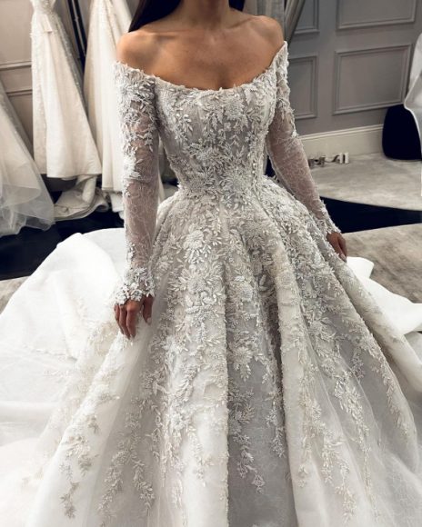 50 Breathtaking Wedding Dresses in 2022 : Off The Shoulder Long Sleeve ...