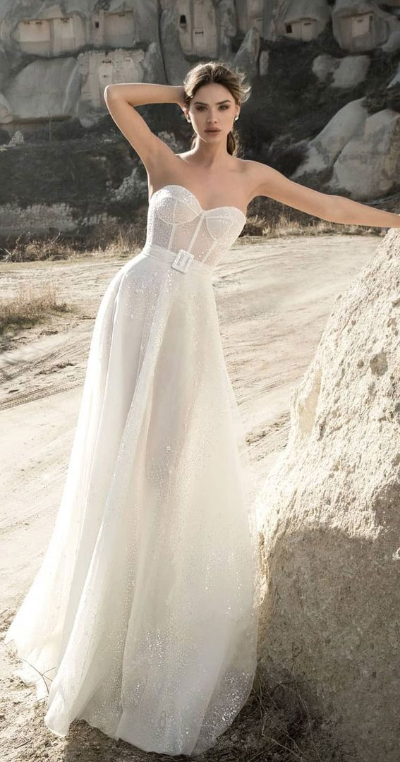 50 Breathtaking Wedding Dresses in 2022 : Shimmery Sweetheart Neckline Wedding Dress