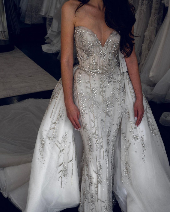 50 Breathtaking Wedding Dresses in 2022 : Dazzling Strapless Modern Dress