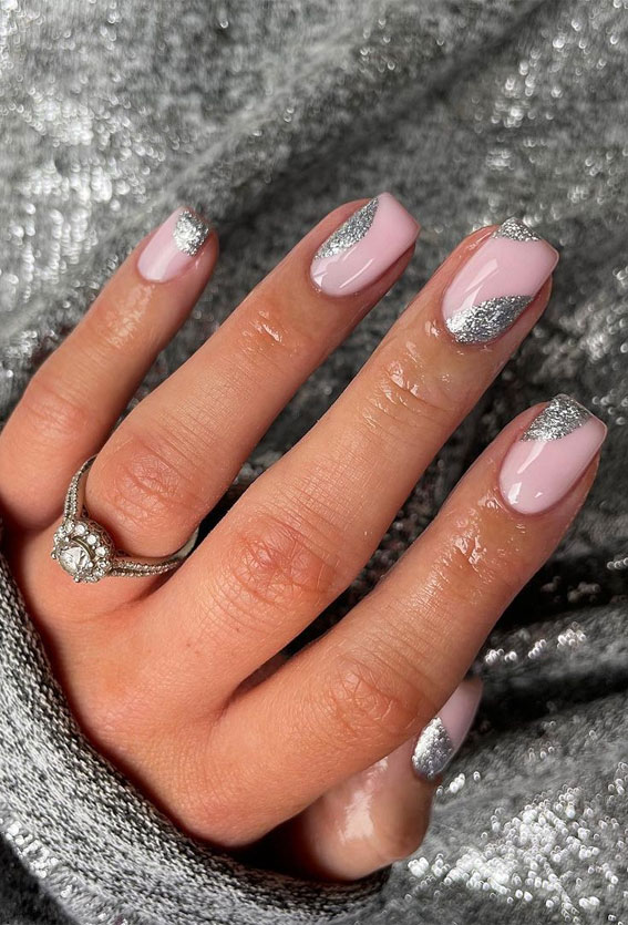 70+ Wedding Nails For Brides : Silver Negative Space Nails 