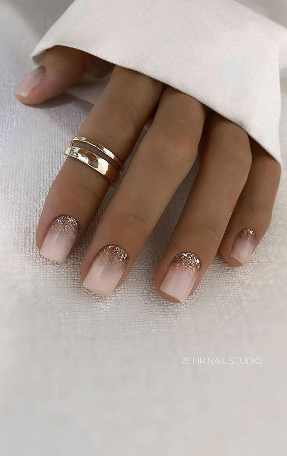 70+ Wedding Nails For Brides : Ombre Glitter Cuff Short Nails 