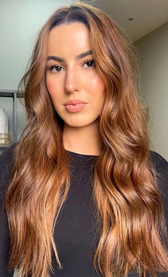 35 Copper Hair Colour Ideas & Hairstyles : Balayage Copper Long Hair