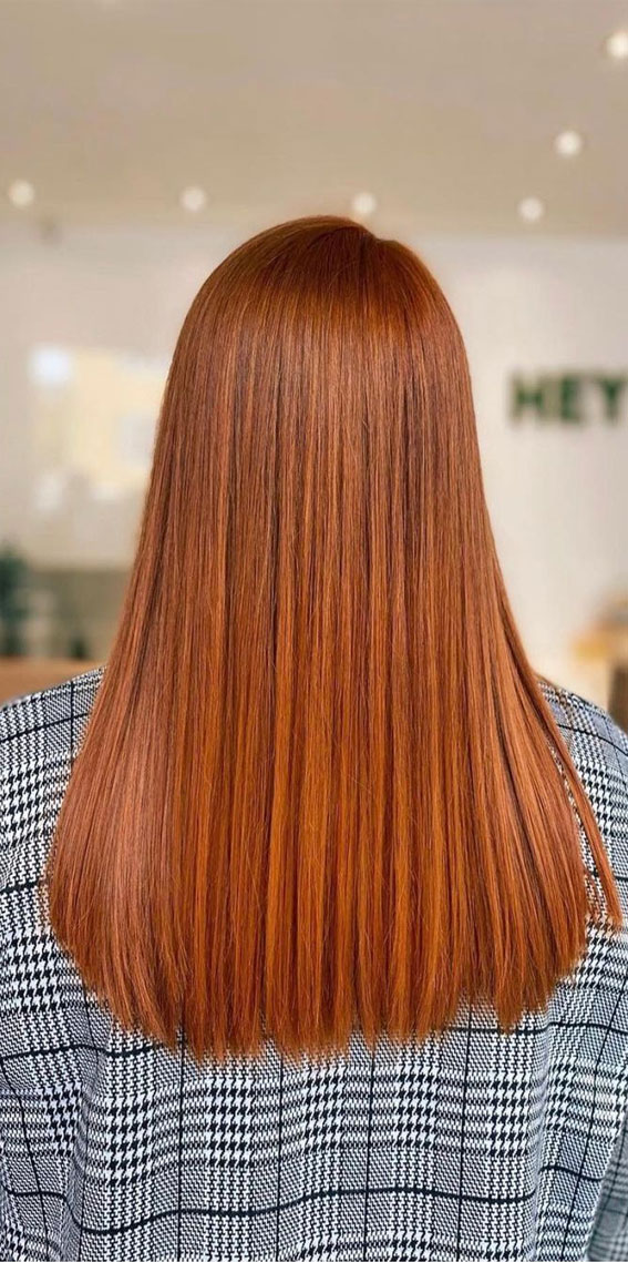 35 Copper Hair Colour Ideas & Hairstyles : Sleek Copper Long Hair