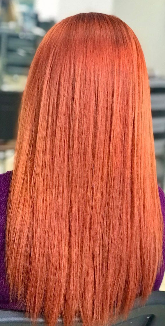 35 Copper Hair Colour Ideas & Hairstyles : Red Copper Long Hair