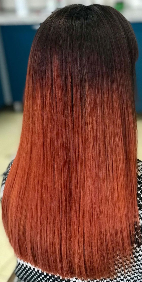 35 Copper Hair Colour Ideas & Hairstyles :Ombre Dark Copper Balayage