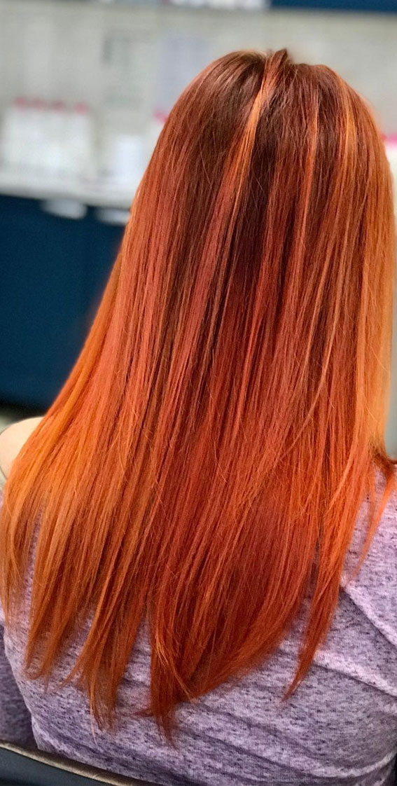 35 Copper Hair Colour Ideas & Hairstyles : Copper with Yellow Highlights