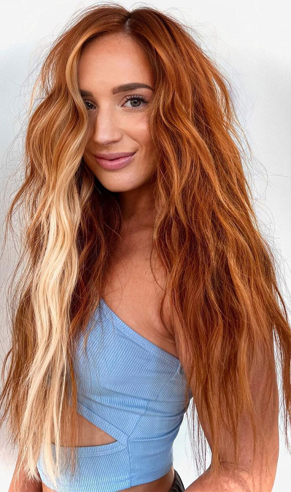 35 Copper Hair Colour Ideas & Hairstyles : Blonde + Copper Mermaid Hairstyle