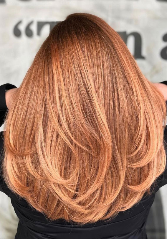 35 Copper Hair Colour Ideas & Hairstyles : Light Copper + Honey Blonde
