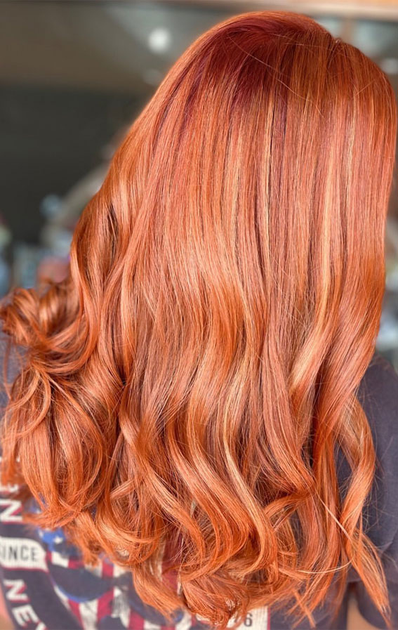 35 Copper Hair Colour Ideas & Hairstyles : Blonde Highlighted Copper Hair