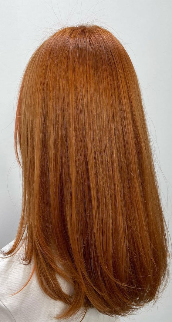 35 Copper Hair Colour Ideas & Hairstyles : Light Copper Medium Length