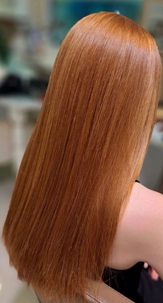 35 Copper Hair Colour Ideas & Hairstyles : Natural Copper Long Straight Hair
