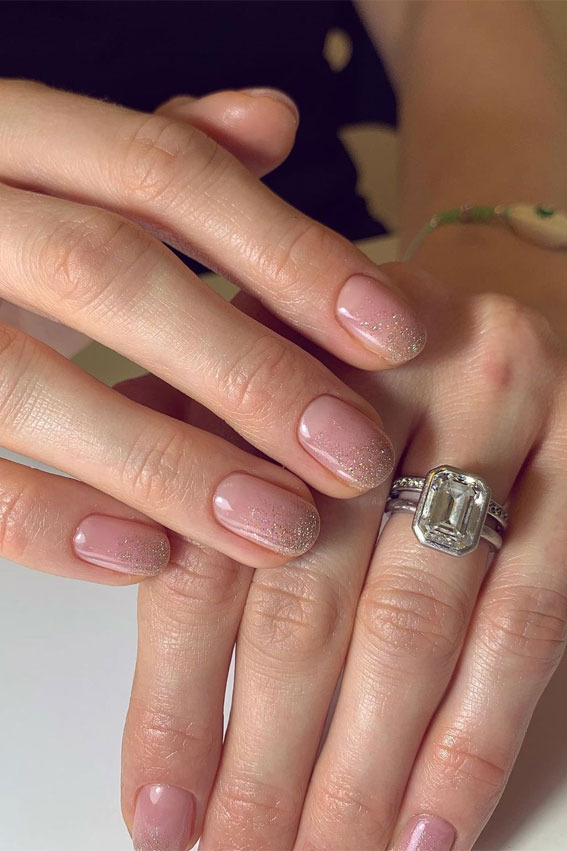 70+ Wedding Nails For Brides : Nude Glitter Tip Nails