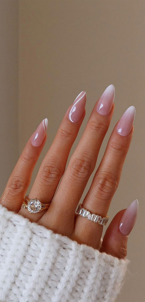 70+ Wedding Nails For Brides : White Swirl Ombre Nails