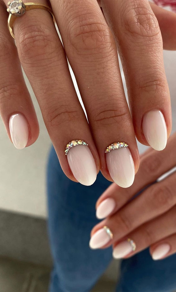 70+ Wedding Nails For Brides : Subtle Nails with Diamante Cuffs