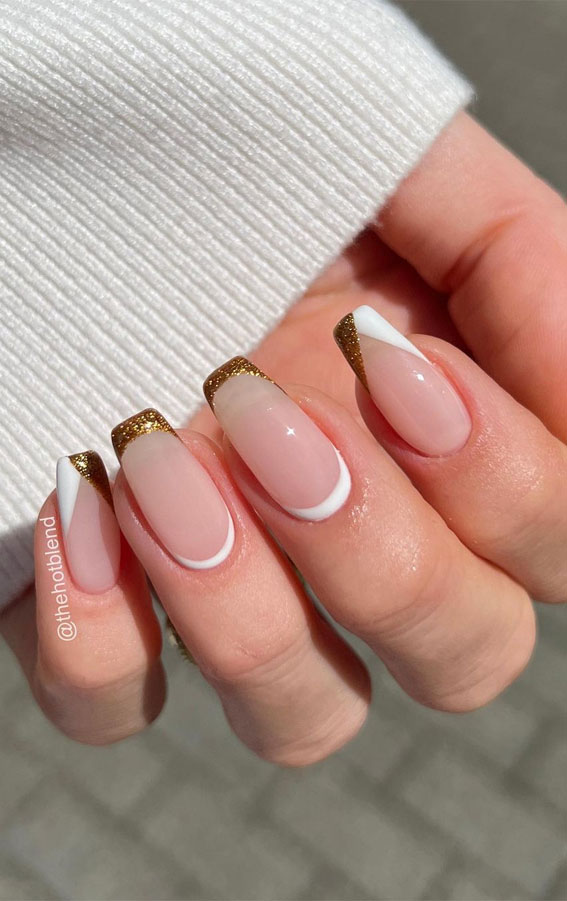 70+ Wedding Nails For Brides : Glitter and White French Tips