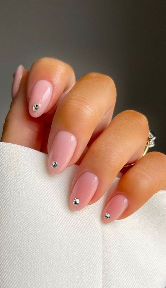 70+ Wedding Nails For Brides : Simple Natural Nails with Diamante Effects