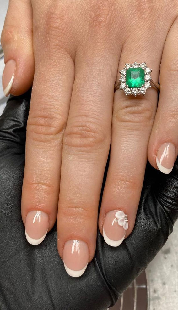 70+ Wedding Nails For Brides : French Tip Nails with 3D Petal Accents