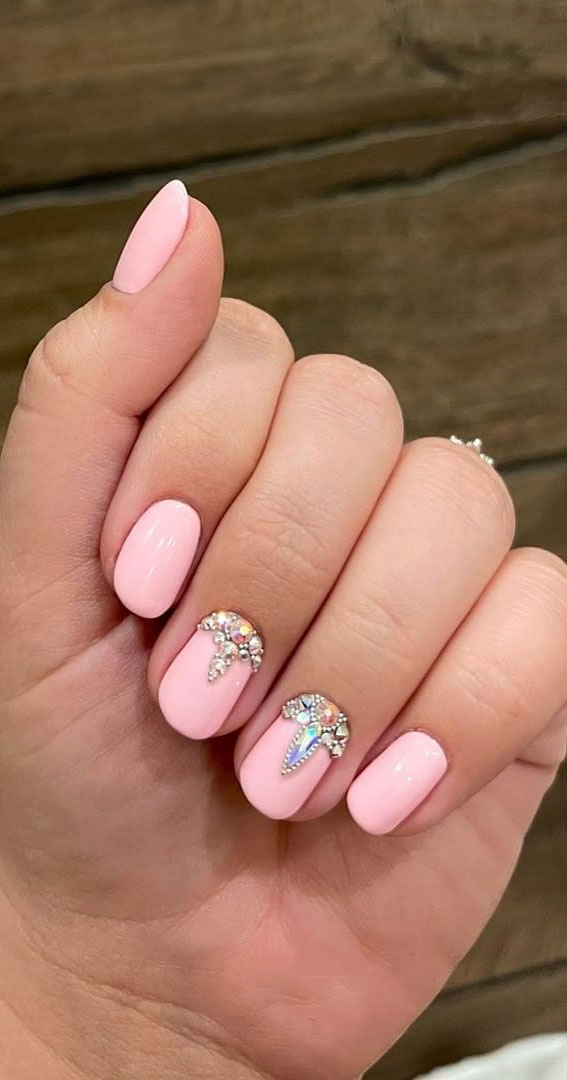 70+ Wedding Nails For Brides : Diamante Cuff Pink Nails