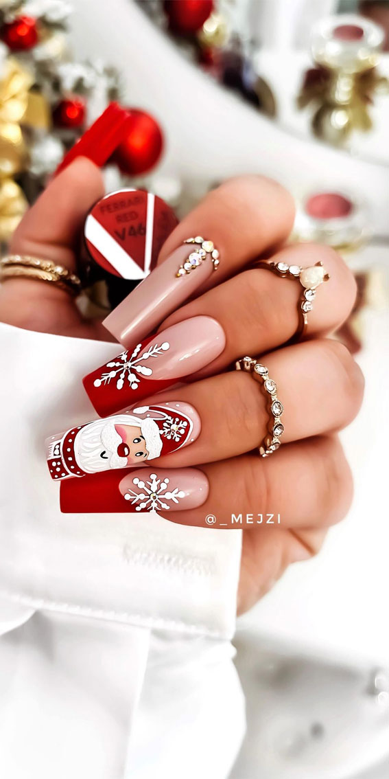 50+ Best Festive Christmas Nails : Cute Santa & Red French