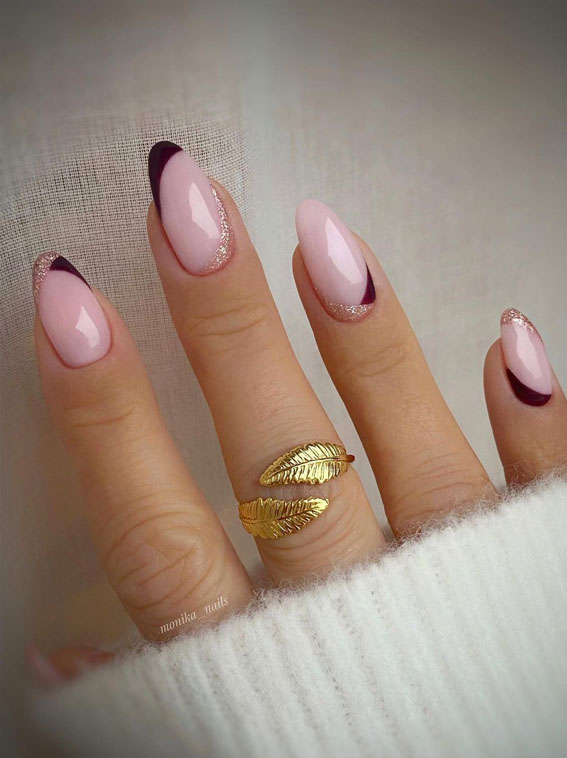 50+ Best Festive Christmas Nails : Glitter & Red Wine Cuff & French Nails