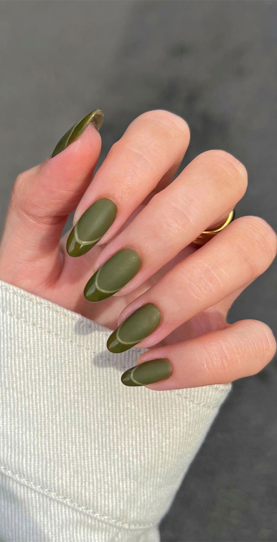 25 Beautiful November Nail Ideas : Matte & Glossy Green French Nails
