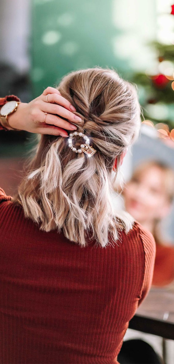 20+ Beautiful Hairstyles to wear in the festive season : Little Plaid  Half-Up Short Hairstyle