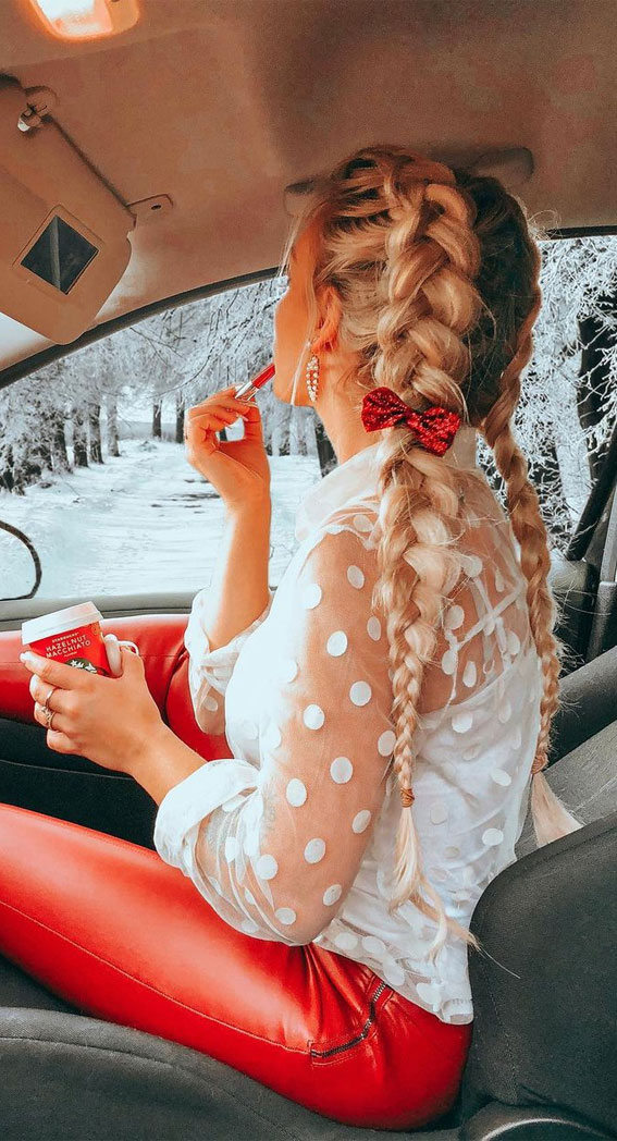 20+ Beautiful Hairstyles to wear in the festive season : Double Chunky Braids