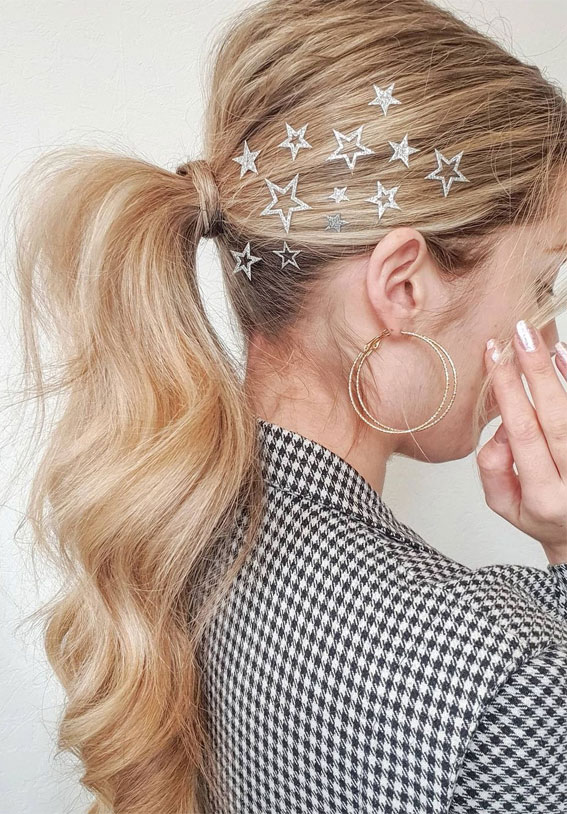 20+ Beautiful Hairstyles to wear in the festive season : Puff Ponytail with Star Hair Clips