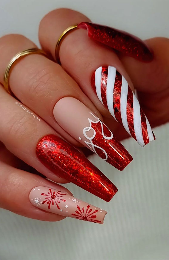 Glitter Red Christmas False Nail Long Coffin Press on Nails for Nail Art  24pcs | eBay