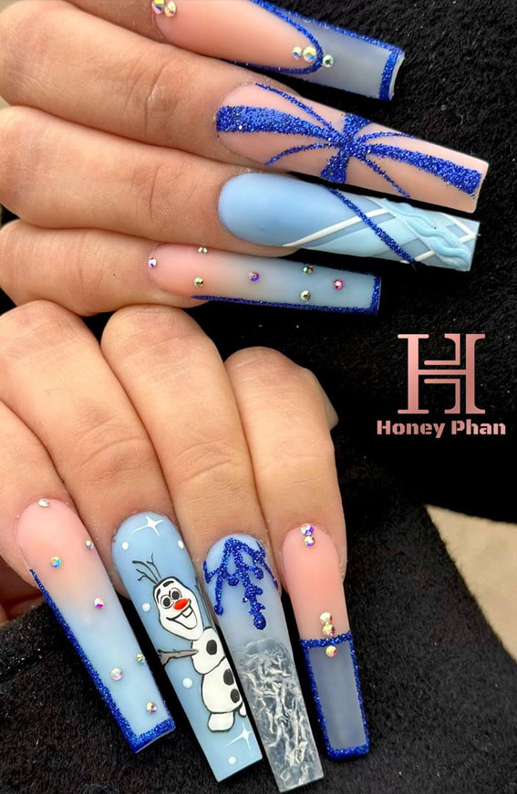 50+ Festive Holiday Nail Designs & Ideas : Olaf Blue Winter Nails