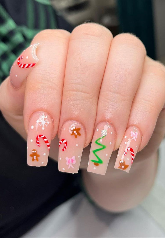50+ Festive Holiday Nail Designs & Ideas : Mix n Match Christmas Sheer Nails