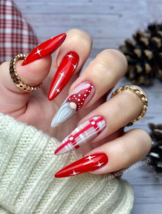 50+ Festive Holiday Nail Designs & Ideas : Starburst Red Stiletto Nails