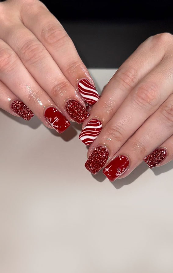 50+ Festive Holiday Nail Designs & Ideas : Dark Red Christmasy Nails