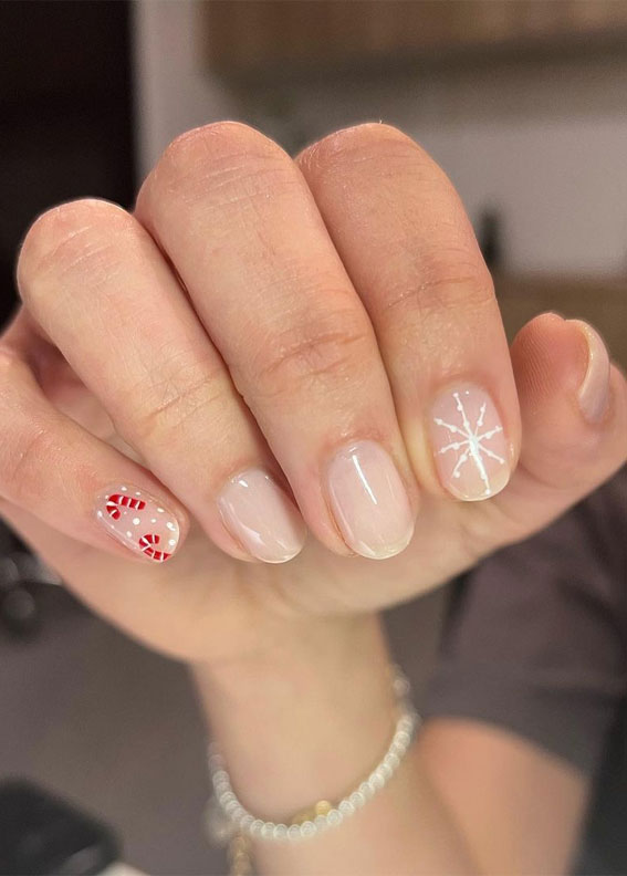 50+ Festive Holiday Nail Designs & Ideas : Simple & Cute Christmas Sheer Short Nails
