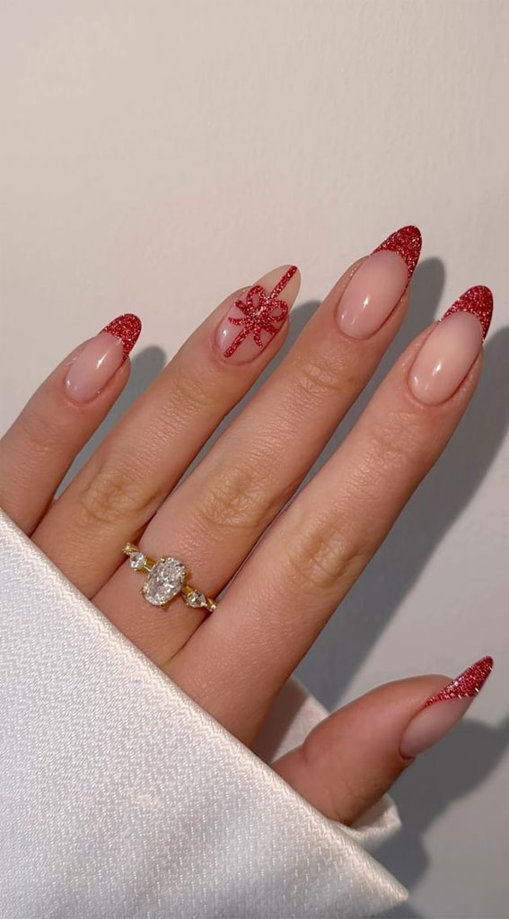 50+ Festive Holiday Nail Designs & Ideas : Red Glitter Tip Nails