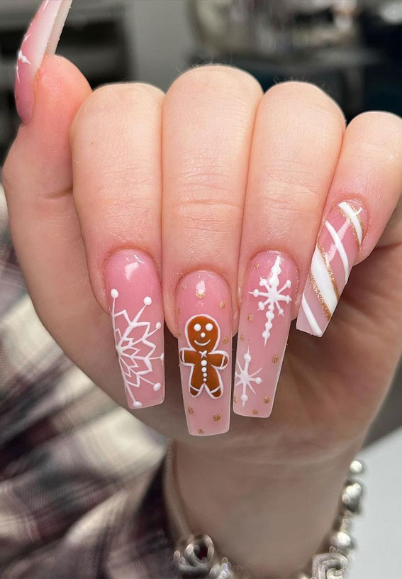 50+ Festive Holiday Nail Designs & Ideas : Christmas Nails with Gingerbread Man