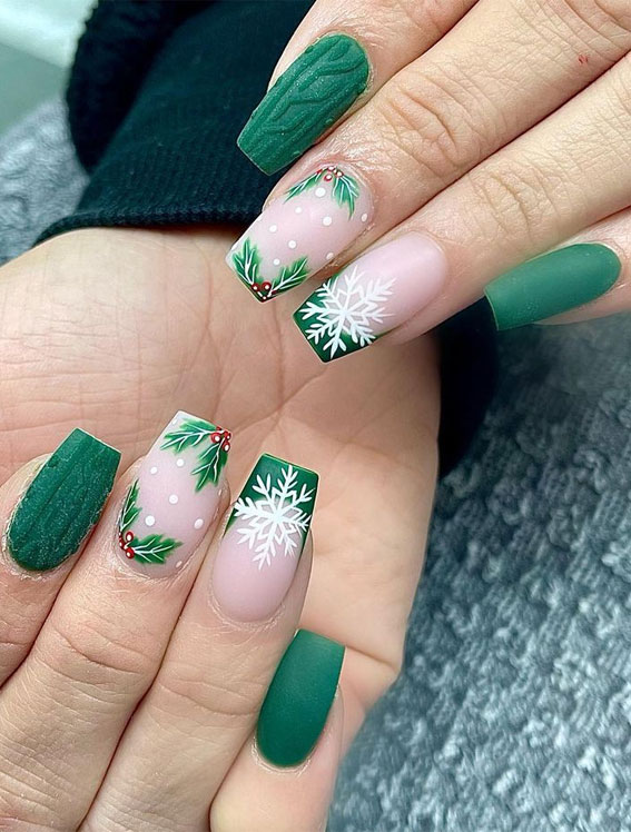 50+ Festive Holiday Nail Designs & Ideas : Emerald Green Sweater & French Nails