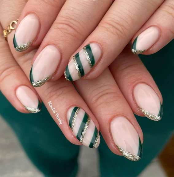 50+ Festive Holiday Nail Designs & Ideas : Emerald Green Candy Cane Nails